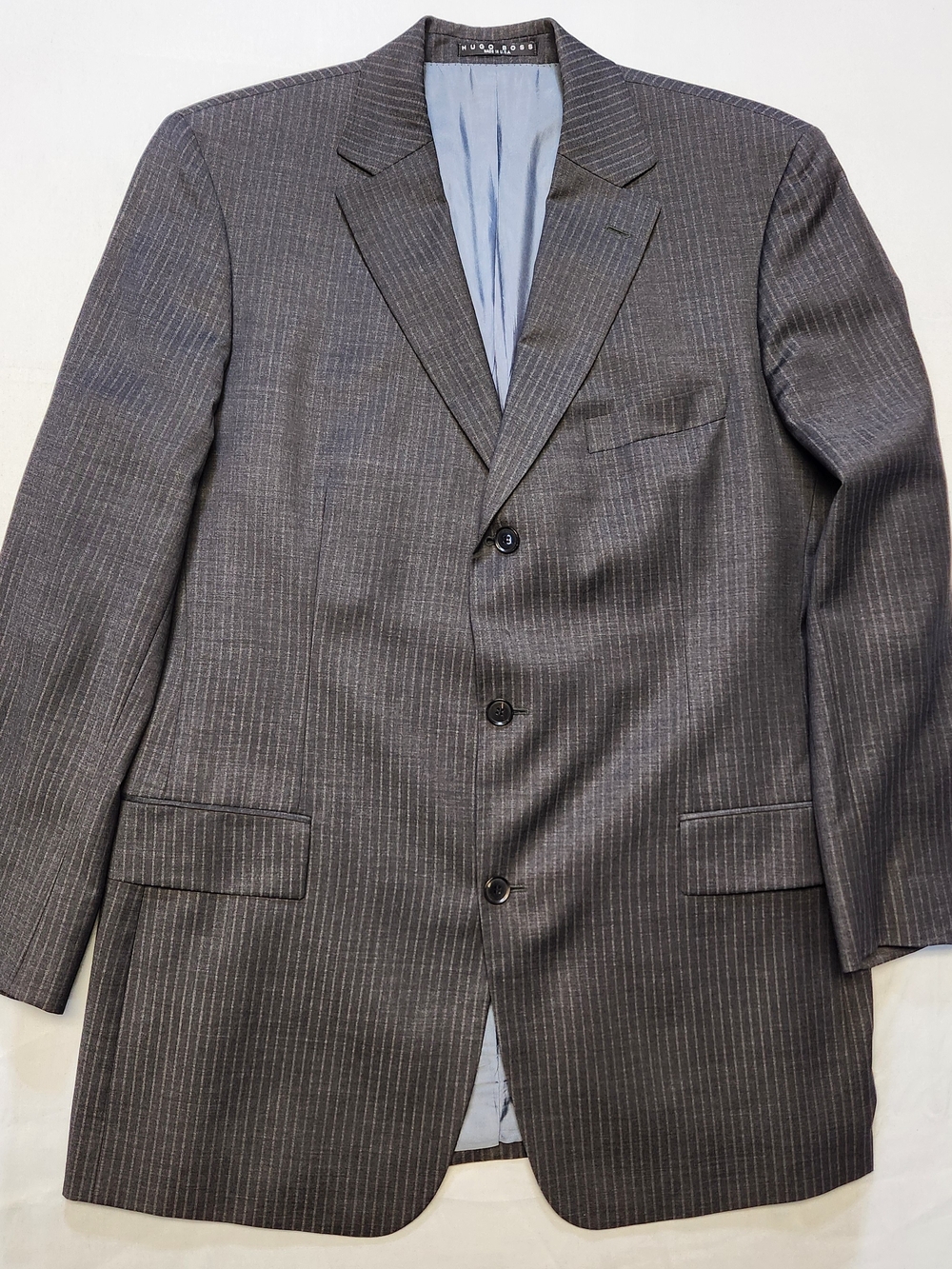 HUGO BOSS Scorsese Movie US Suit Jacket Blazer Gray Pinstripe 100% Wool 46L
